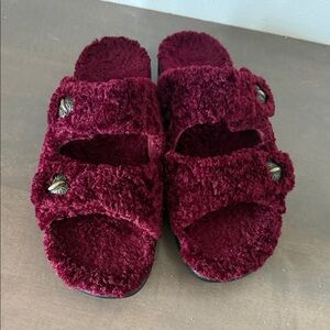 Algeria Burgundy Plush Slide Sandals